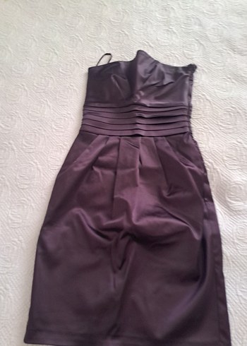 Mor Drapeli Straplez Midi Elbise - Görsel 3