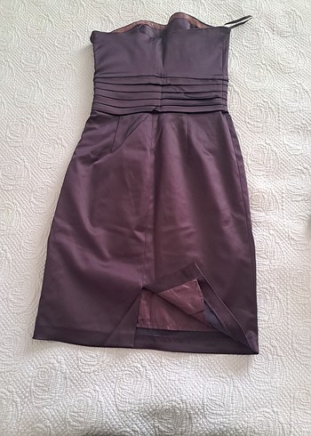 Mor Drapeli Straplez Midi Elbise - Görsel 4