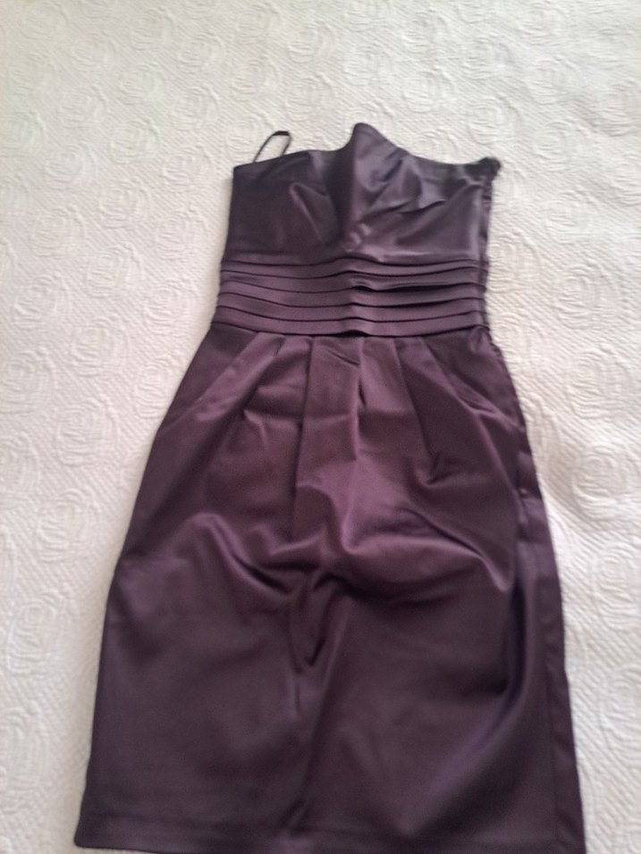 Mor Drapeli Straplez Midi Elbise - Görsel 3