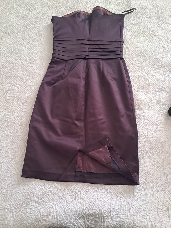 Mor Drapeli Straplez Midi Elbise - Görsel 4