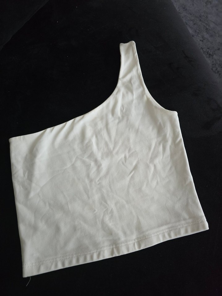 Beyaz Tek Omuzlu Kadın Crop Top - Görsel 3