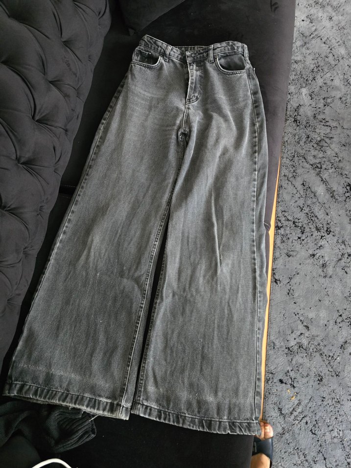 Gri Bol Kesim Kadın Midi Kot Pantolon - Görsel 3