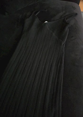 siyah Pilili Uzun Straplez Elbise - Görsel 3