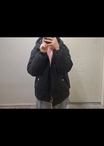 Siyah Kadın Midi Kışlık Fermuarlı Ceket - Görsel 3