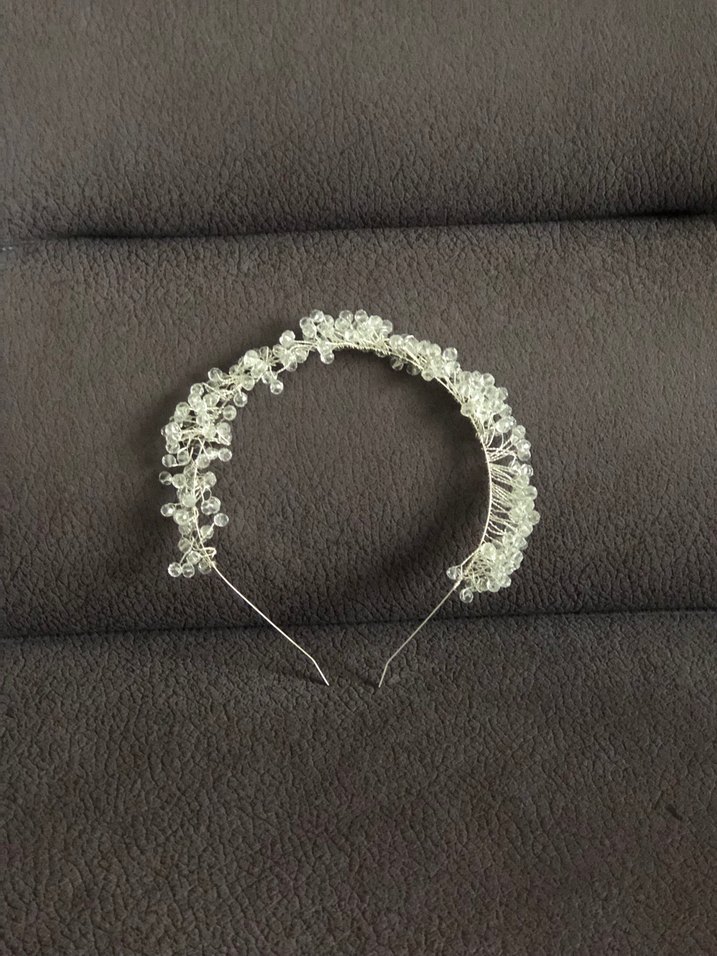 Boncuk Detaylı Beyaz Örgü Saç Aksesuarı - Görsel 3