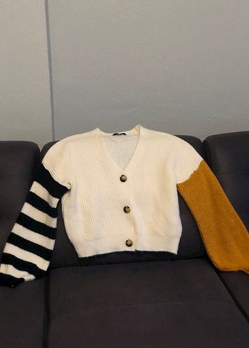 Renk Bloklu Örgü Kadın Hırka - Görsel 2