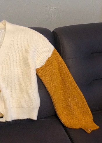 Renk Bloklu Örgü Kadın Hırka - Görsel 4