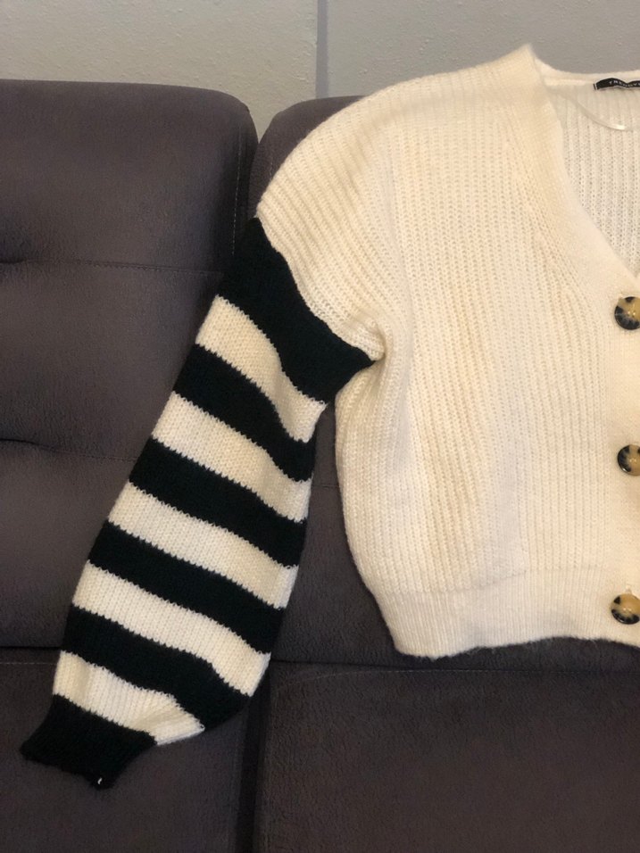 Renk Bloklu Örgü Kadın Hırka - Görsel 3