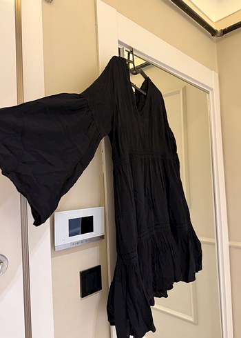 Siyah Midi Hamile Tunik, V Yakalı, Uzun Kollu - Görsel 2