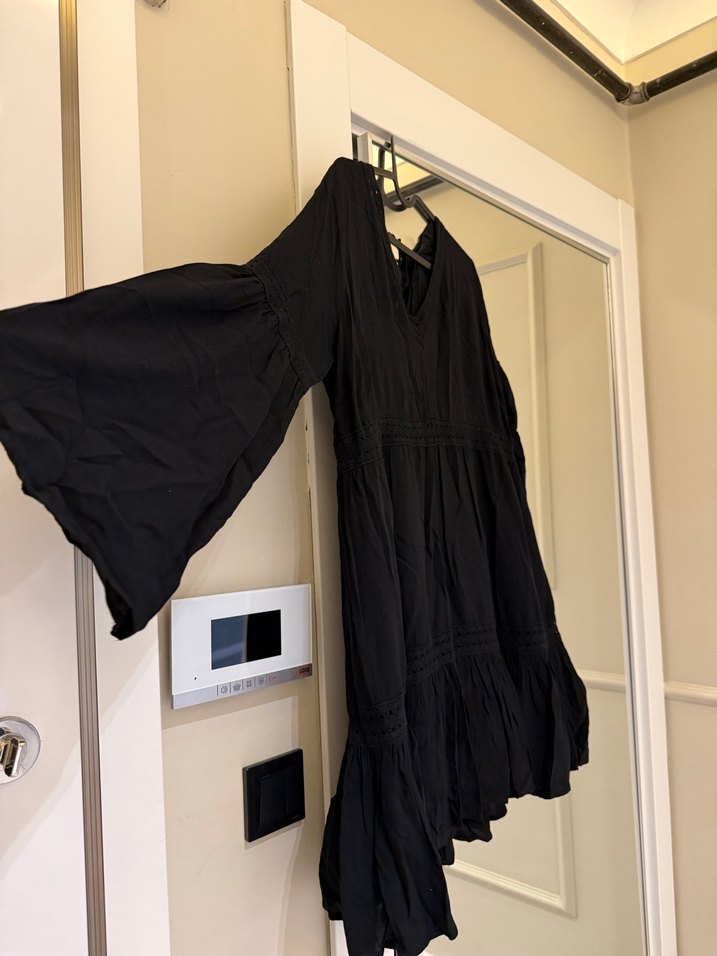 Siyah Midi Hamile Tunik, V Yakalı, Uzun Kollu - Görsel 2