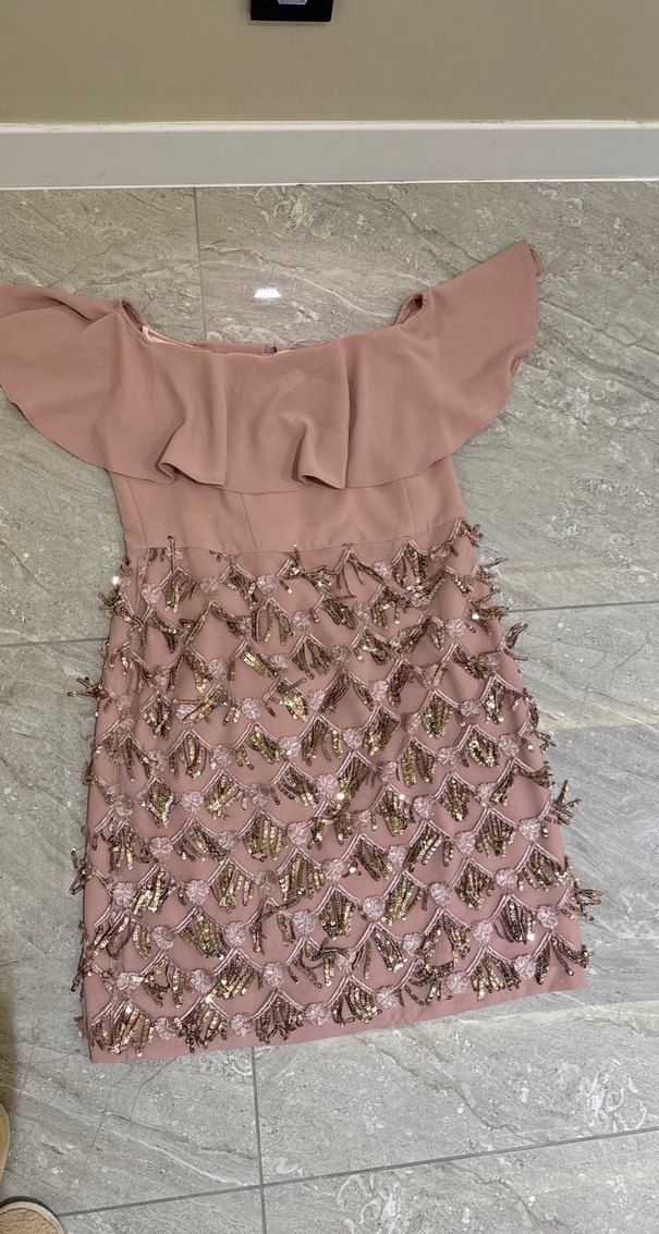 Pembe Mini Nakışlı Fırfırlı Abiye Elbise - Görsel 2