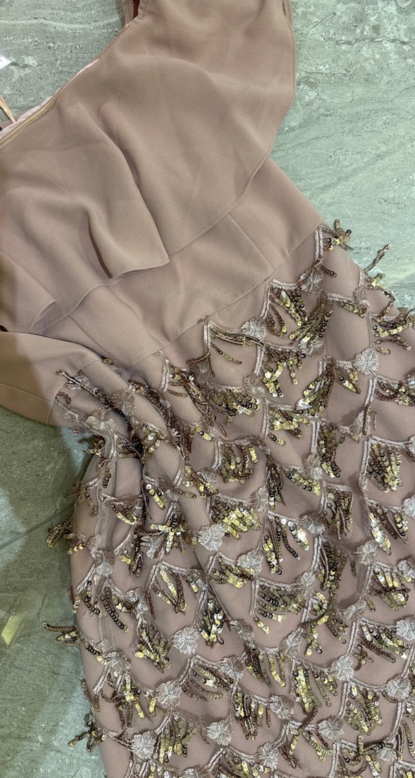 Pembe Mini Nakışlı Fırfırlı Abiye Elbise - Görsel 5