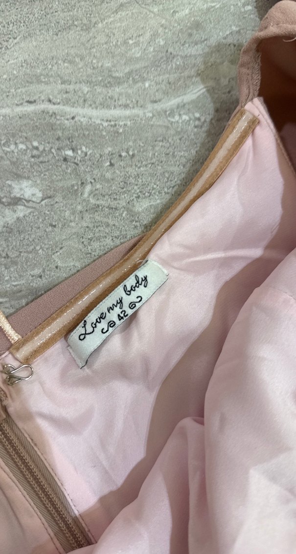 Pembe Mini Nakışlı Fırfırlı Abiye Elbise - Görsel 4