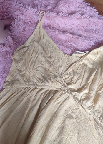 Bej Bohem Salaş Uzun Kolsuz Kadın Elbise Vintage - Görsel 2