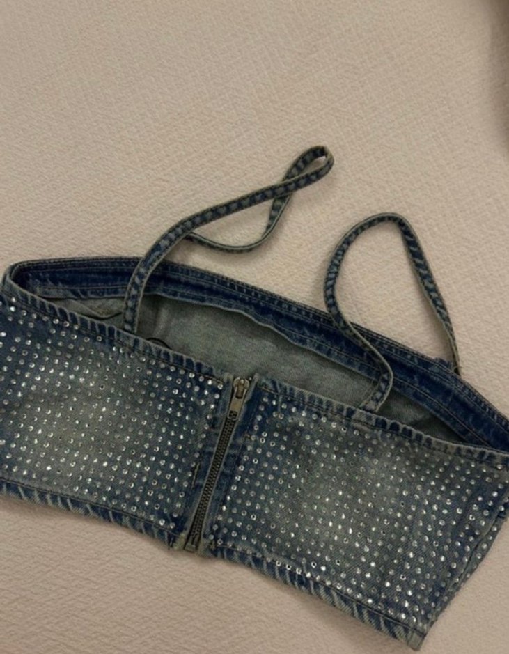 Zara Pul İşlemeli Denim Büstiyer - Görsel 3