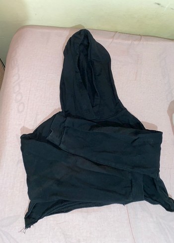 Siyah Kapüşonlu crop sweatshirt