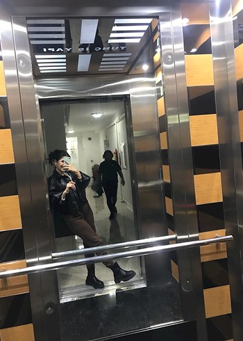 s Beden Siyah Deri Kadın Ceket, Gotik Stil