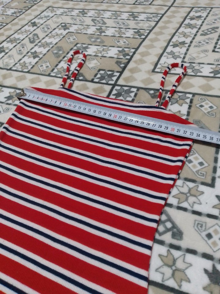 Kırmızı Çizgili Askılı kadın mini elbise - Görsel 3