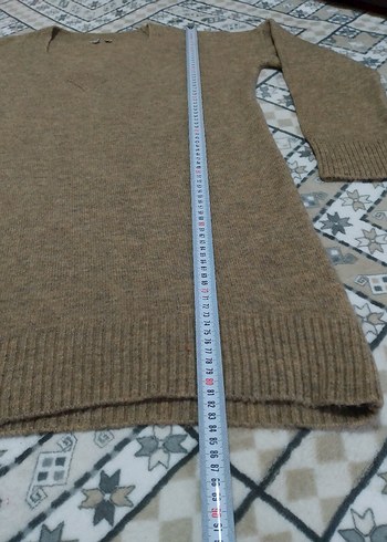 Bej V Yakalı Kadın Triko Kazak - Görsel 2