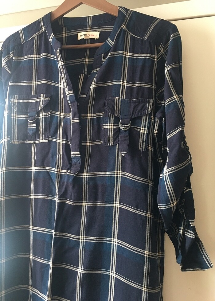 Ekose kumaş mini gömlek elbise - Görsel 4