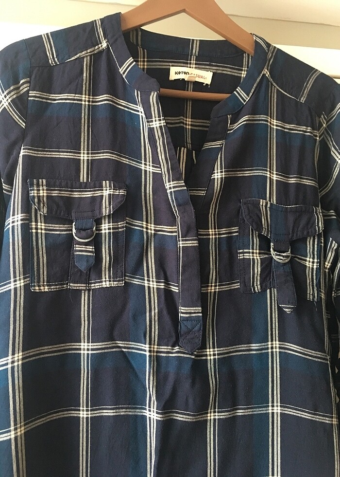 Ekose kumaş mini gömlek elbise - Görsel 3