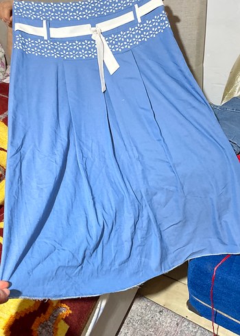 Mavi Pamuk Midi Uzun Etek - Görsel 2