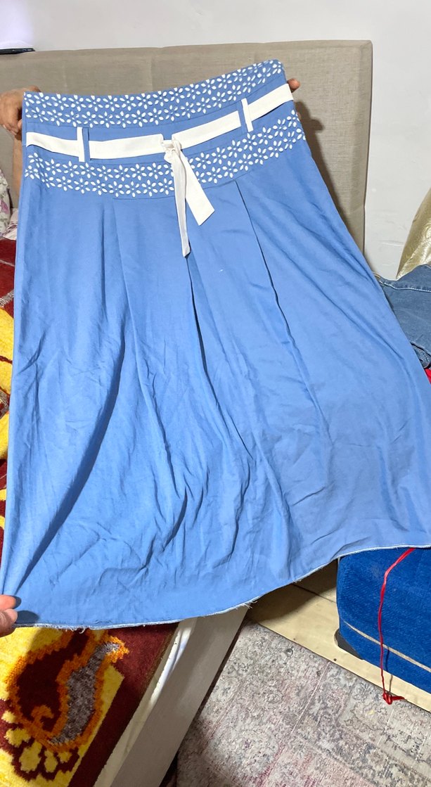 Mavi Pamuk Midi Uzun Etek - Görsel 2