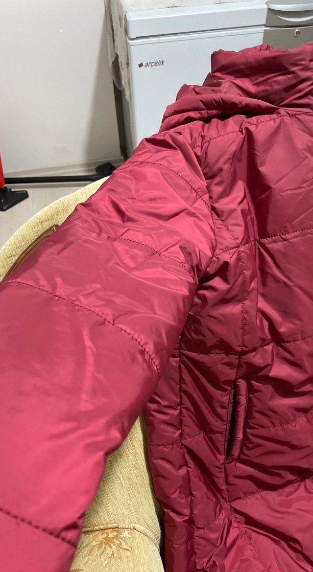 Bordo Fermuarlı Kadın şişme mont - Görsel 2