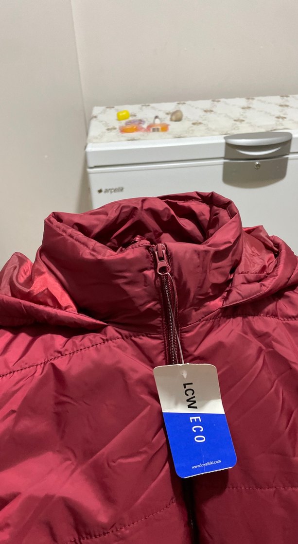 Bordo Fermuarlı Kadın şişme mont - Görsel 3