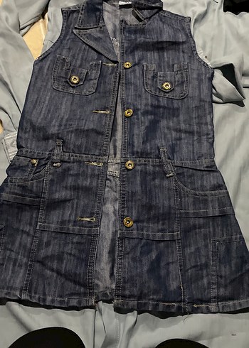 Gri Düğmeli Kolsuz Denim Ceket