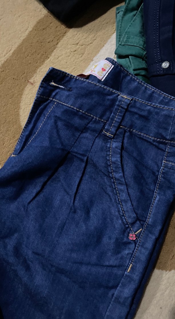 Kemerli Lacivert Kadın Midi Boy Bol Kesim Jean - Görsel 2