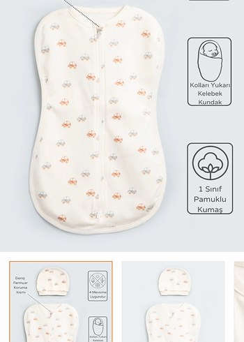 Nakışlı Beyaz Bebek Kundak Seti - Görsel 2