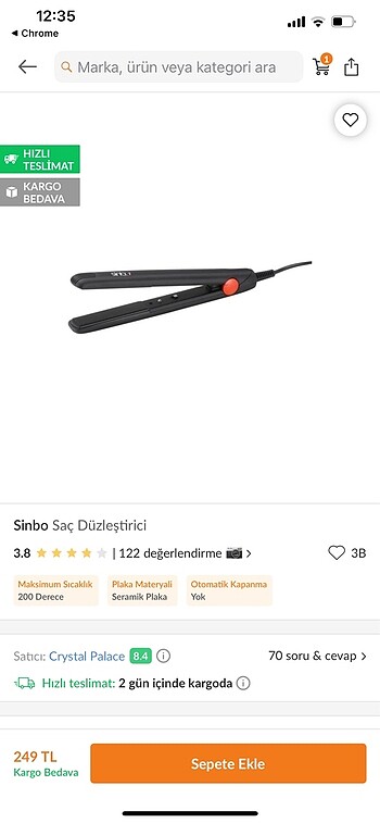 Sinbo saç düzleştirici