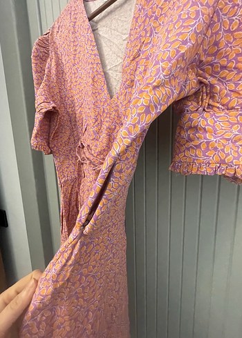 Pembe Midi Bohem V Yaka Elbise - Görsel 2