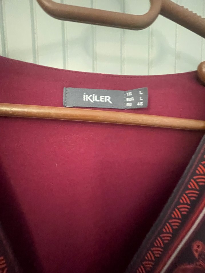 Bordo Bohem Uzun Elbise V Yakalı - Görsel 3