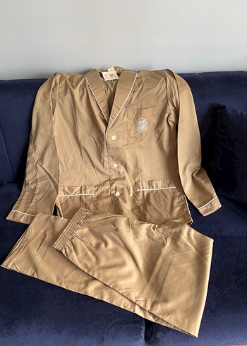 Bej Erkek Pijama Takımı, Düğmeli, Uzun Kollu