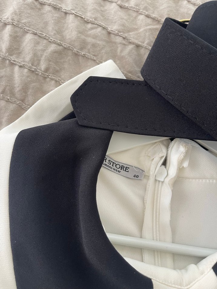 Siyah Yakalı Beyaz Elbise - Görsel 4