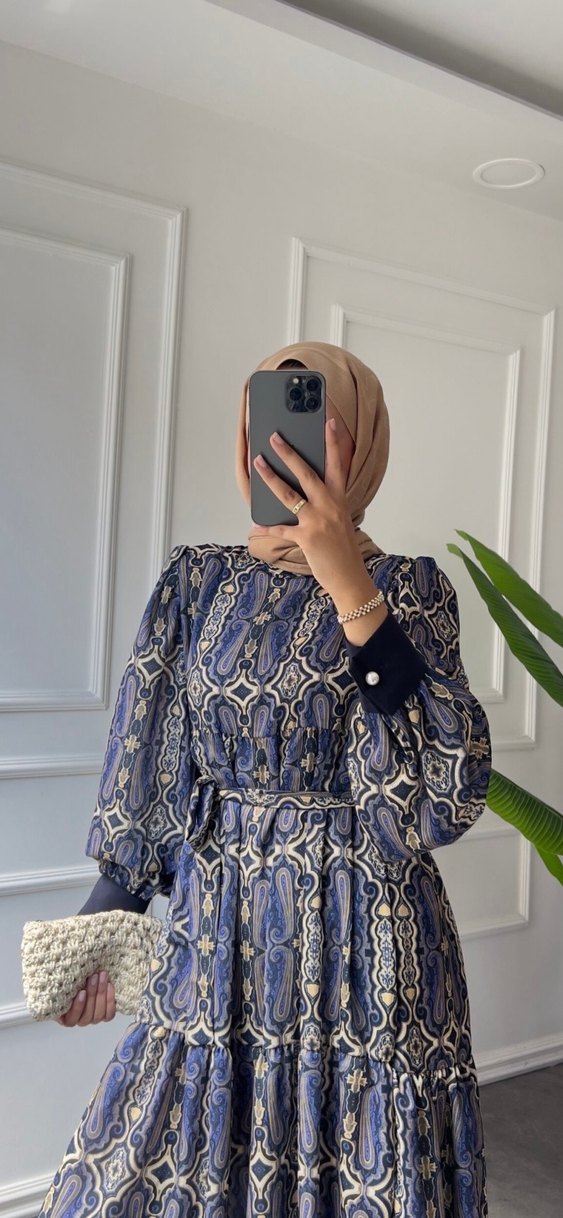 Desenli mavi elbise - Görsel 2