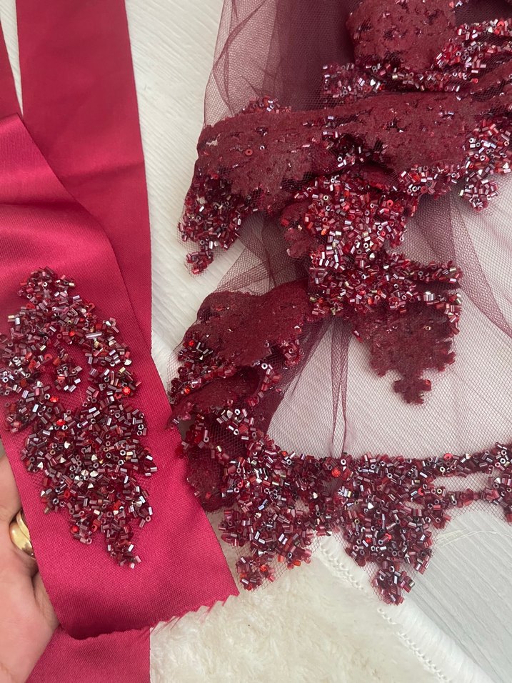 Bordo Nakışlı bel kuşagi ve duvak - Görsel 2