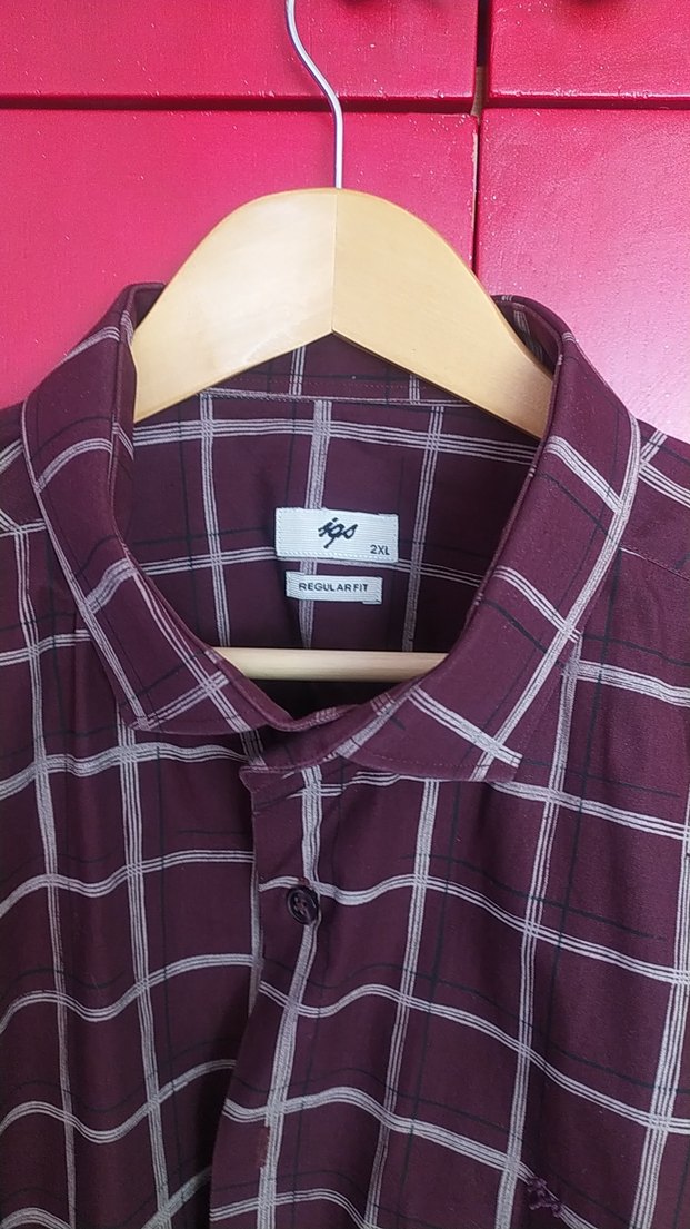 Bordo Kareli Uzun Kollu Erkek Gömlek - Görsel 2