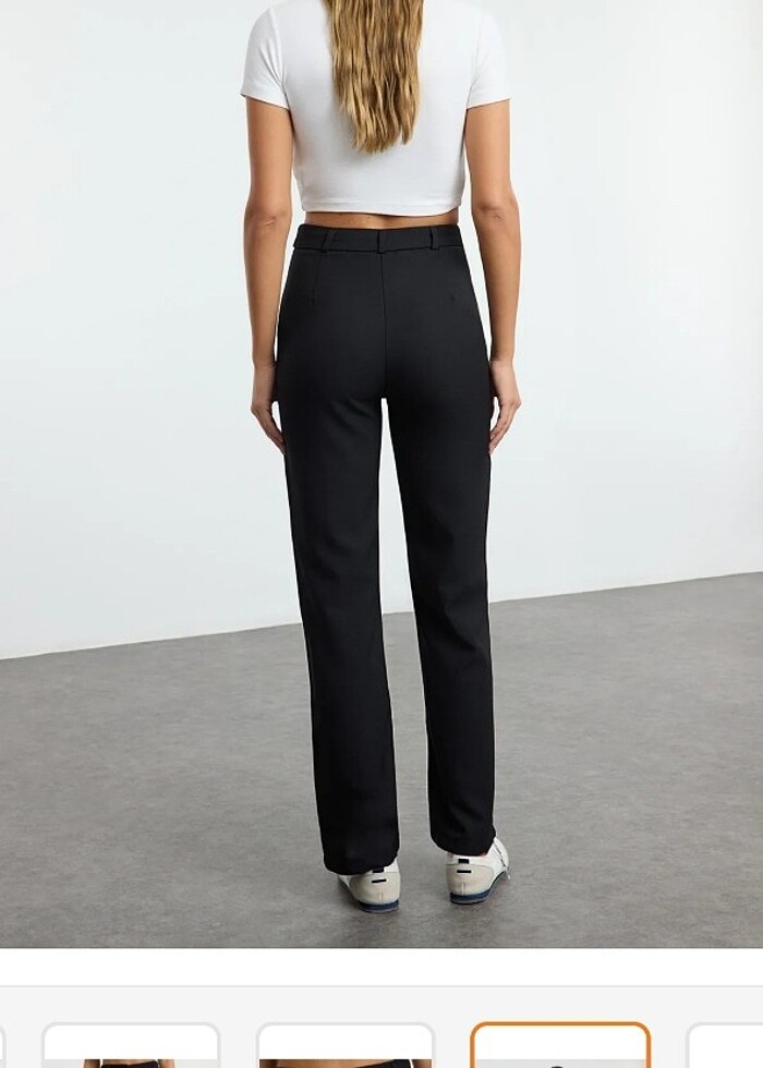 TrendyolMilla Siyah Straight Yüksek Bel Nervür Dikişli Kumaş Pan - Görsel 2