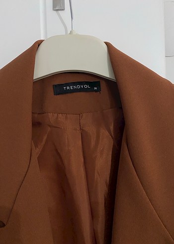 36 Beden Düğmeli Kahverengi Kadın Blazer Ceket