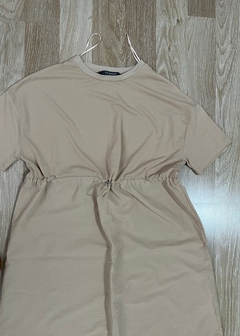 Bej Keten Kumaşlı Hamile Elbisesi - Görsel 3