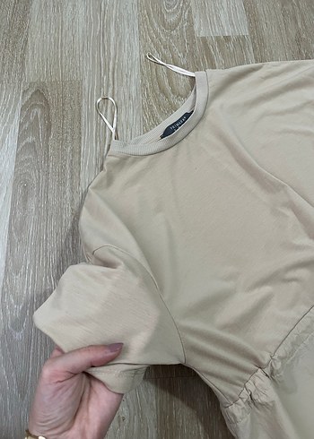 Bej Keten Kumaşlı Hamile Elbisesi - Görsel 5