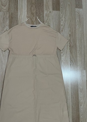 Bej Keten Kumaşlı Hamile Elbisesi - Görsel 2