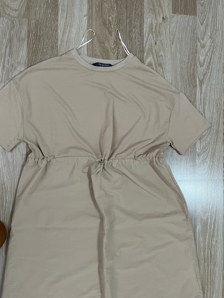 Bej Keten Kumaşlı Hamile Elbisesi - Görsel 3