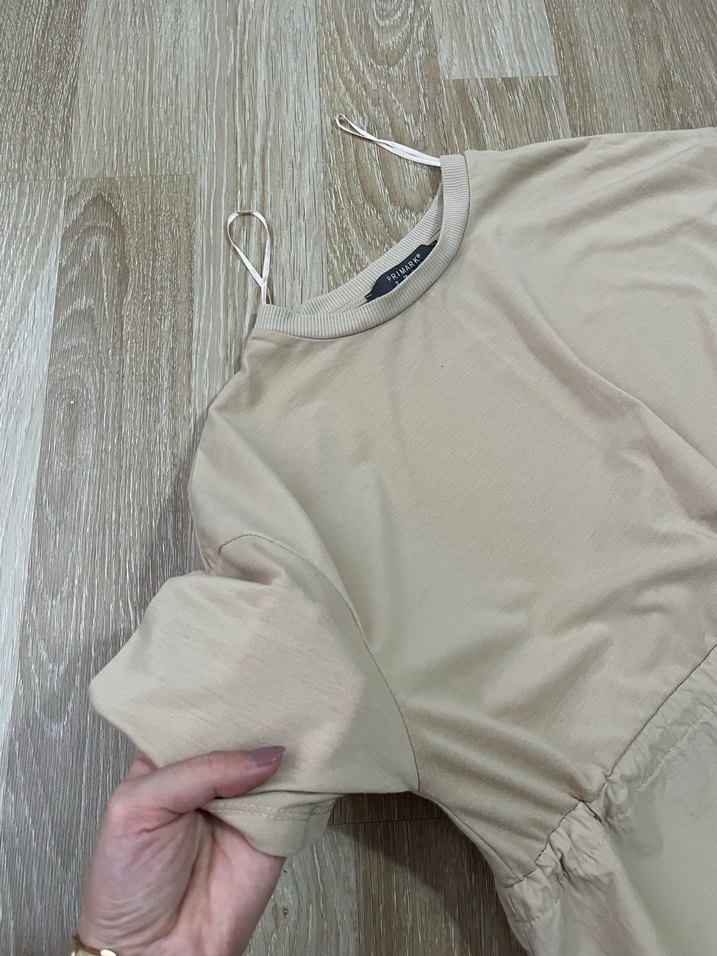 Bej Keten Kumaşlı Hamile Elbisesi - Görsel 5