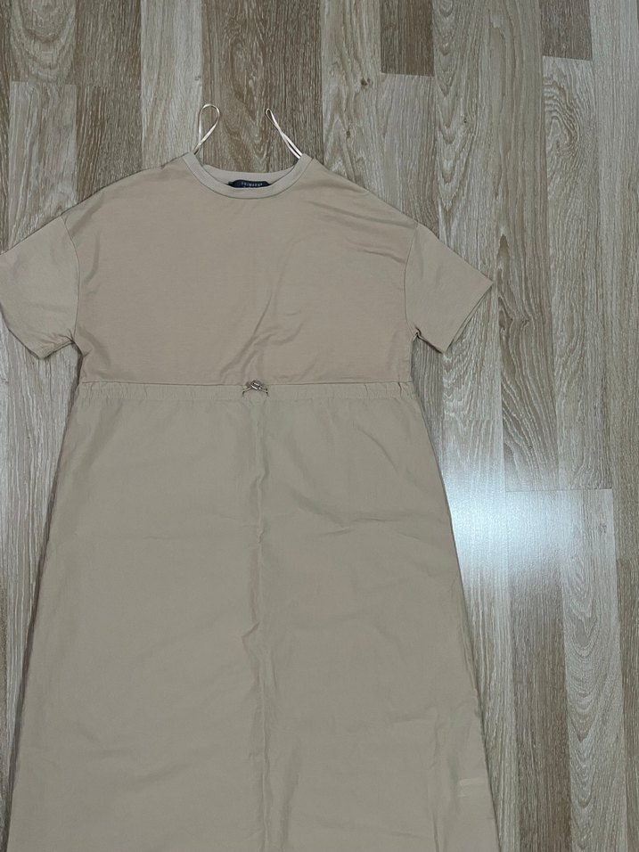 Bej Keten Kumaşlı Hamile Elbisesi - Görsel 2