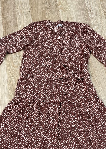 Kahverengi Uzun Volanlı Bohem Elbise - Görsel 2