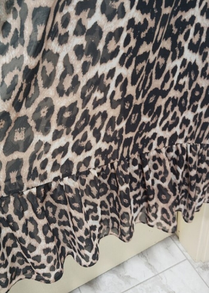 Leopar desen şifon günlük elbise - Görsel 3